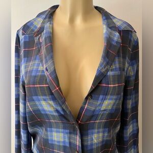 Equipment Silk Plaid Shirt in Blue and Yellow